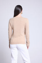 Jersey de cuello redondo con corazones cosidos en los codos Stitch - Beige crema blanco - Mujer