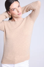 Jersey de cuello redondo con corazones cosidos en los codos Stitch - Beige crema blanco - Mujer