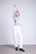 Jersey de cuello redondo con corazones cosidos en los codos Stitch - Gris claro blanco - Mujer