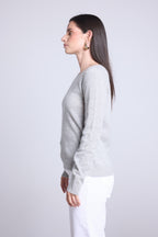 Jersey de cuello redondo con corazones cosidos en los codos Stitch - Gris claro blanco - Mujer