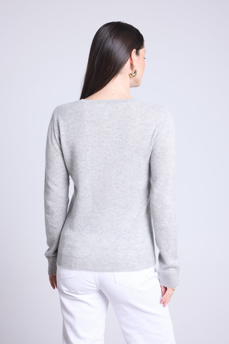 Jersey de cuello redondo con corazones cosidos en los codos Stitch - Gris claro blanco - Mujer