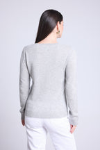 Jersey de cuello redondo con corazones cosidos en los codos Stitch - Gris claro blanco - Mujer