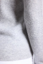 Jersey de cuello redondo con corazones cosidos en los codos Stitch - Gris claro blanco - Mujer