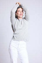 Jersey de cuello redondo con corazones cosidos en los codos Stitch - Gris claro blanco - Mujer