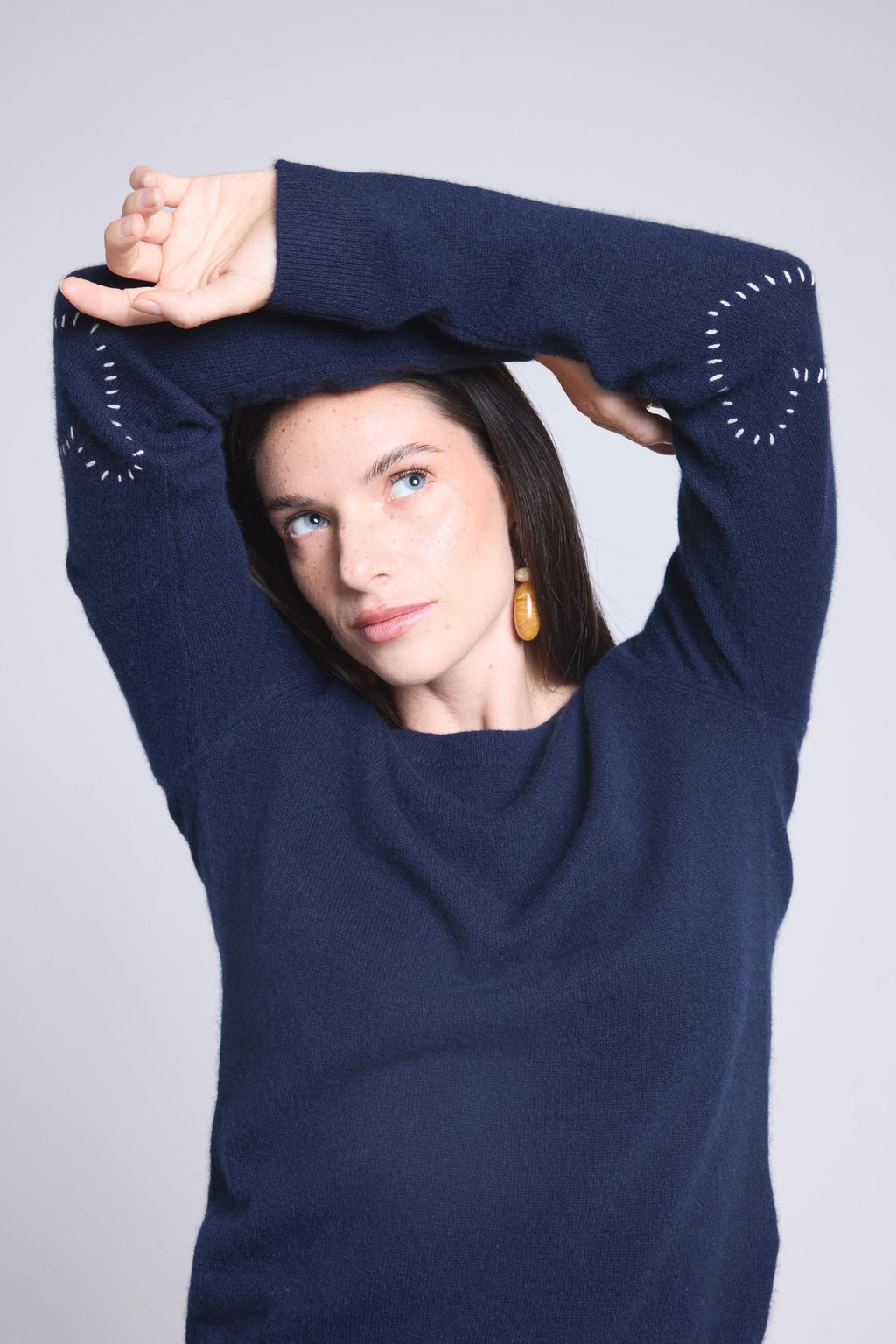 Jersey Cuello Redondo Corazón Cosido En Codos Stitch - Azul Marino Azul Rey - Mujer