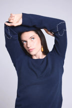 Jersey Cuello Redondo Corazón Cosido En Codos Stitch - Azul Marino Azul Rey - Mujer