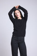 Stitch Stitched Heart Elbow Patch Crew-Neck Jumper - Black Red - Women