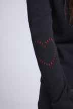 Stitch Stitched Heart Elbow Patch Crew-Neck Jumper - Black Red - Women