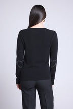 Pull Col Rond Cœur Cousus Coudes Stitch - Noir Blanc - Femme