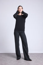 Pull Col Rond Cœur Cousus Coudes Stitch - Noir Blanc - Femme