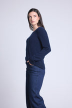 Jersey Cuello Redondo Corazón Cosido En Codos Stitch - Azul Marino Azul Rey - Mujer