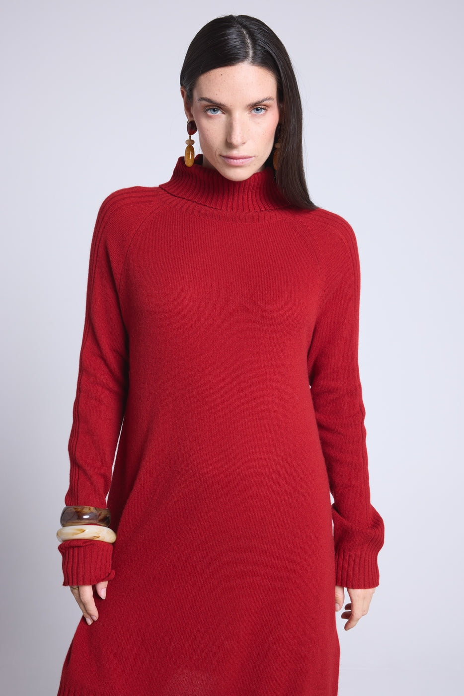 Vestido Cuello Vuelto Sultana - Rojo Burdeos - Mujer