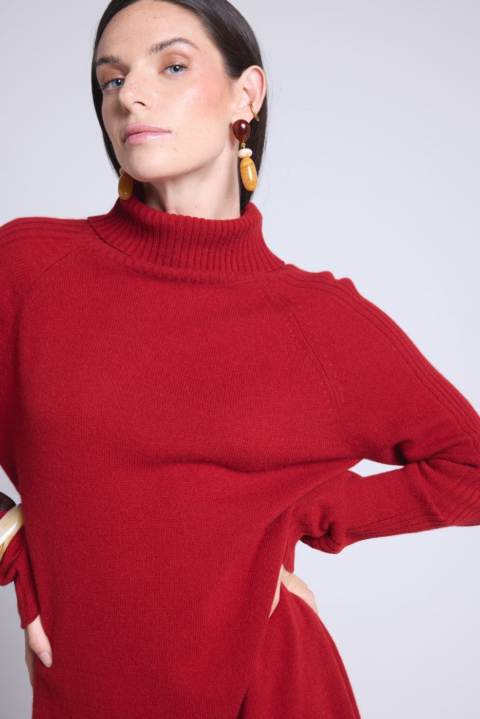 Vestido Cuello Vuelto Sultana - Rojo Burdeos - Mujer