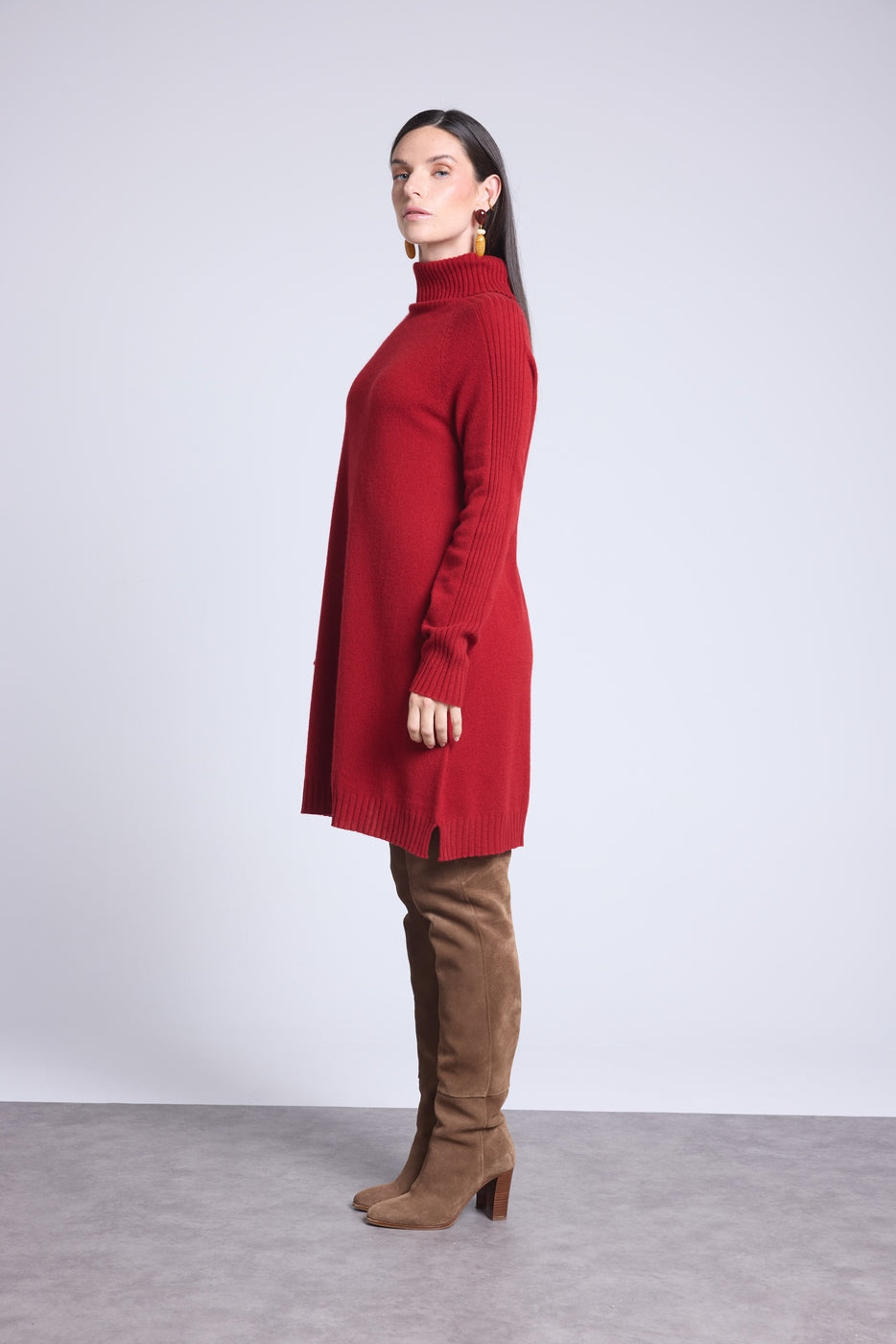 Vestido Cuello Vuelto Sultana - Rojo Burdeos - Mujer