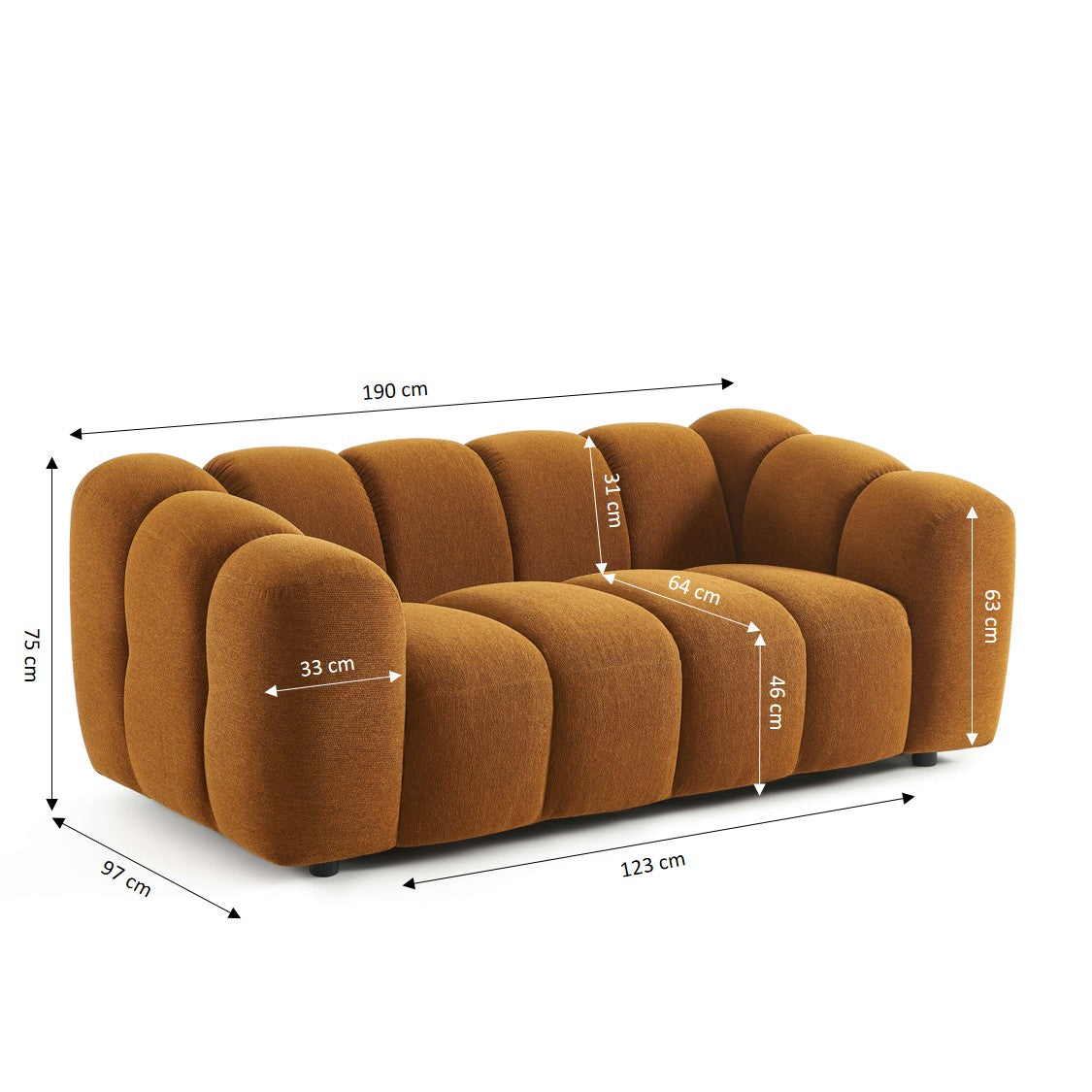 Sunny - Canapé 2 Places - Tissu Tweed - Bronze