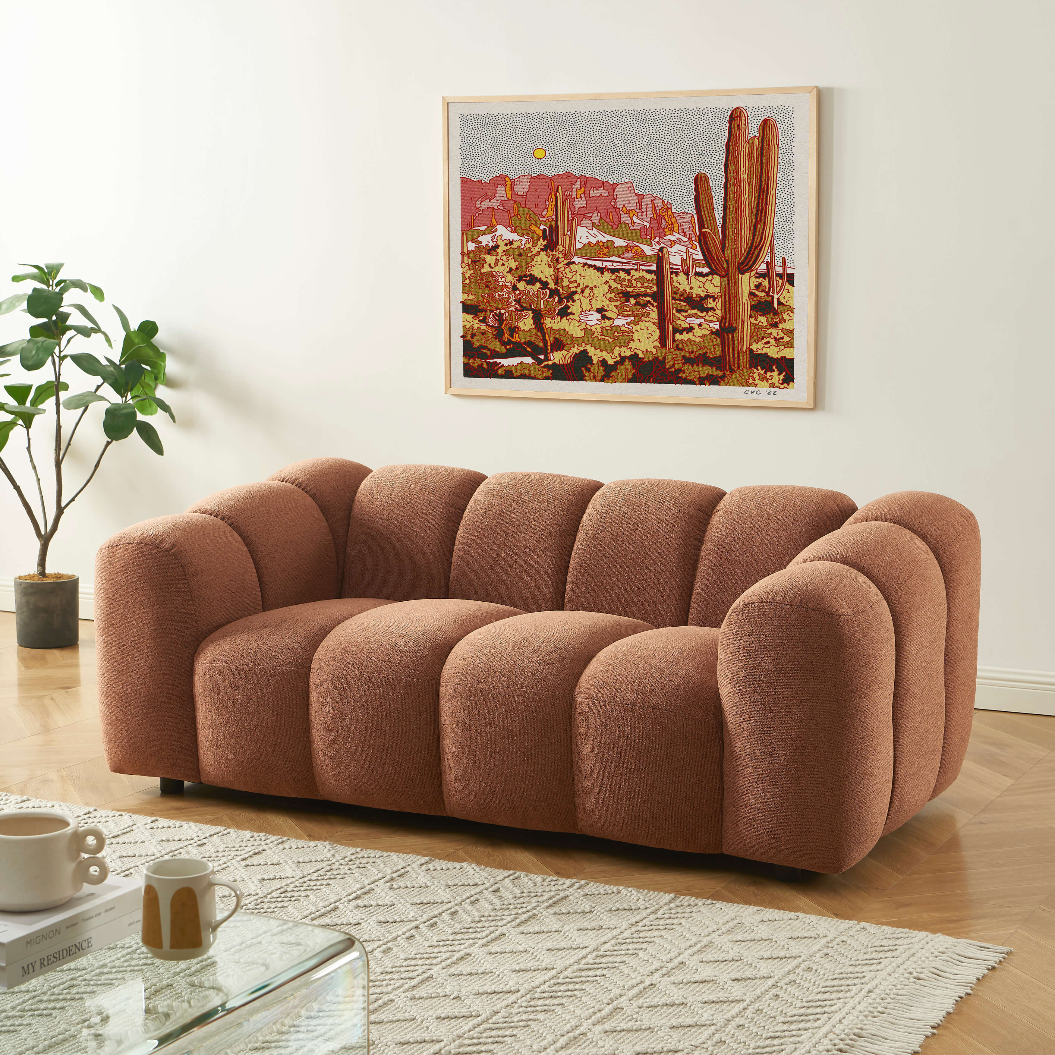 Sunny - Canapé 2 Places - Tissu Tweed - Terracotta