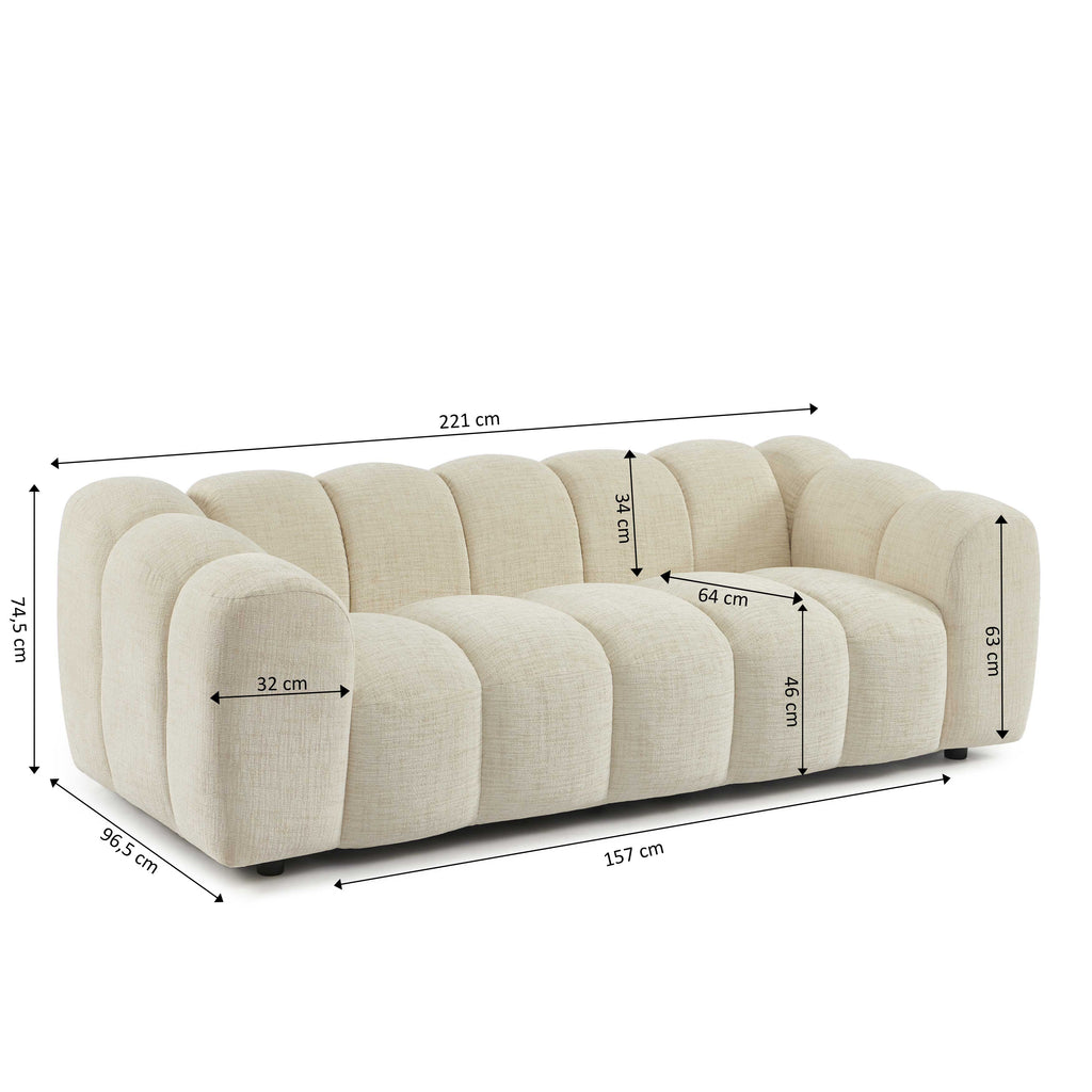 Sunny - 2-Seater Sofa - Tweed Fabric - Ecru