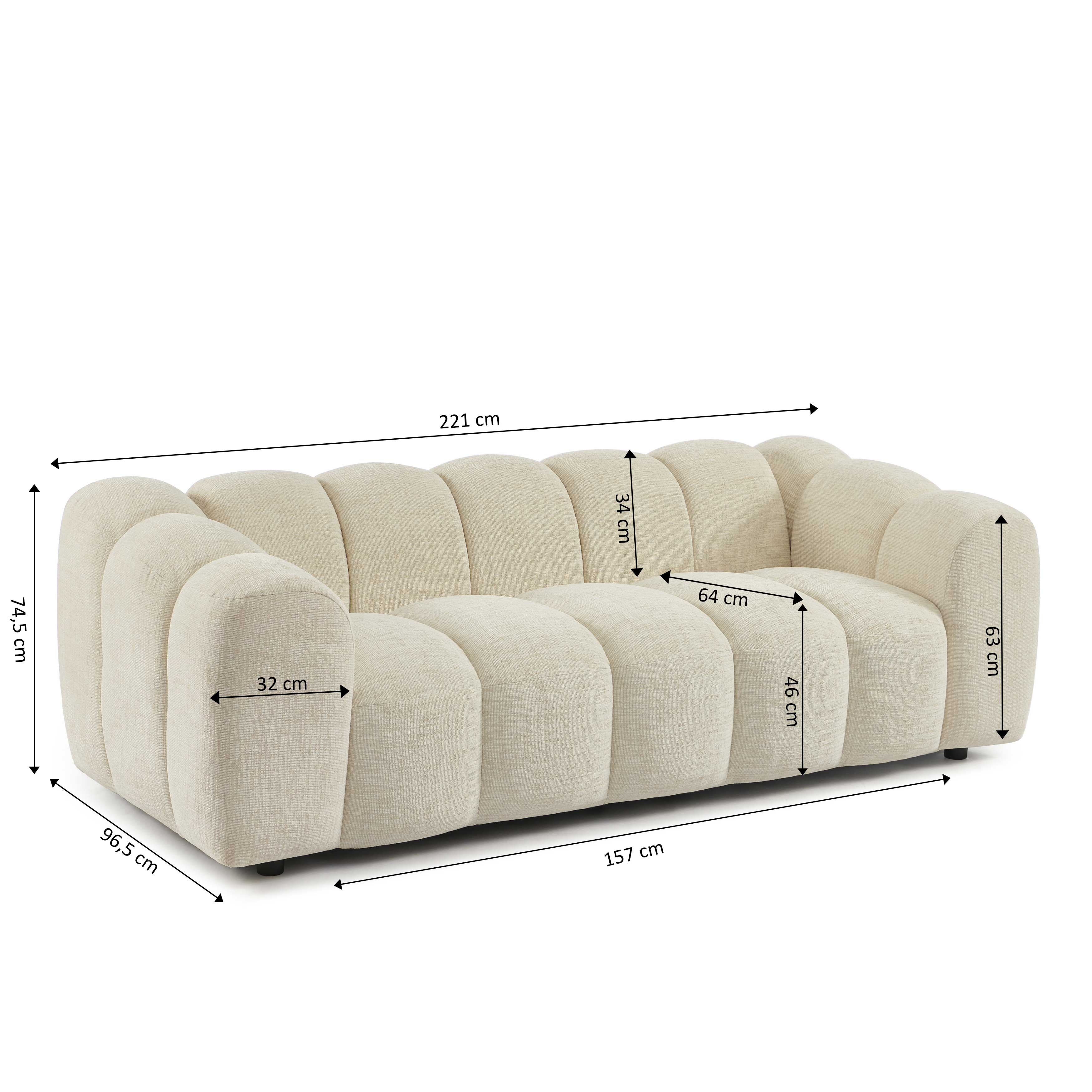 Sunny - 2-Seater Sofa - Tweed Fabric - Ecru