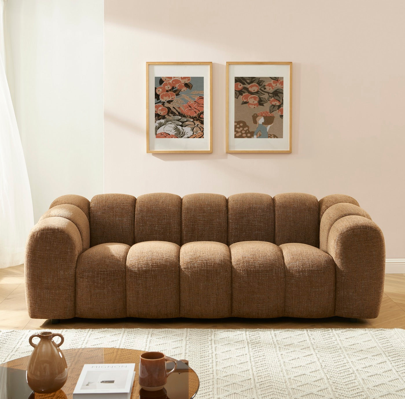 Sunny - 3-Seater Sofa - Tweed Fabric - Brown