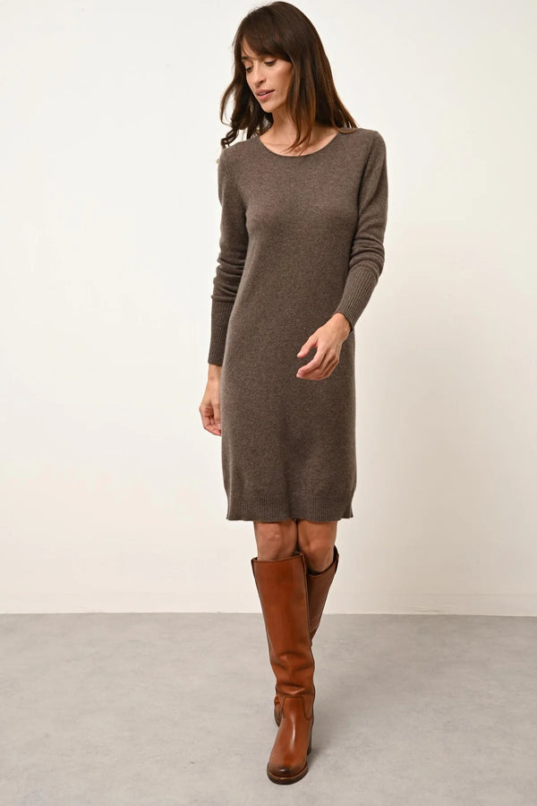 Crew-Neck Dress - Susan - Mottled Taupe