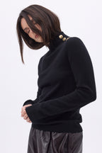 Pull Col Montant Boutons Dorés Swan - Noir - Femme