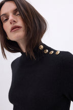 Pull Col Montant Boutons Dorés Swan - Noir - Femme
