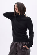 Pull Col Montant Boutons Dorés Swan - Noir - Femme