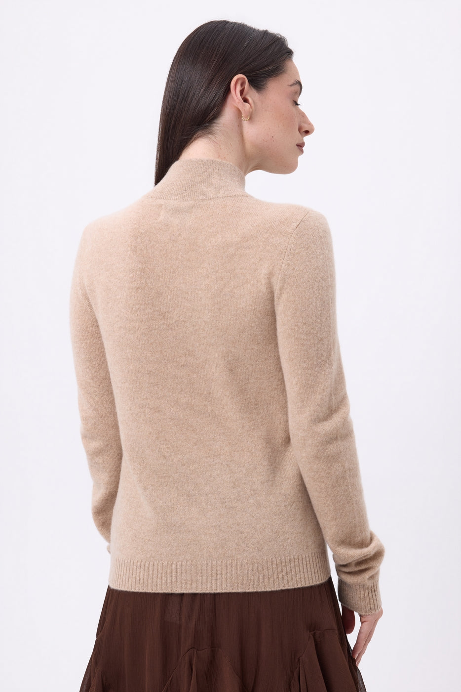 Pull Col Montant Boutons Dorés Swan - Beige Creme - Femme