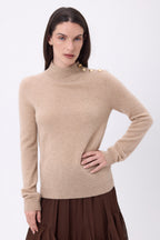 Pull Col Montant Boutons Dorés Swan - Beige Creme - Femme