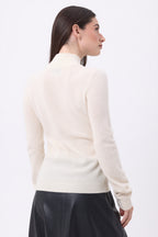 Pull Col Montant Boutons Dorés Swan - Blanc - Femme