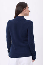 Pull Col Montant Boutons Dorés Swan - Bleu Marine - Femme