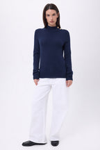 Pull Col Montant Boutons Dorés Swan - Bleu Marine - Femme