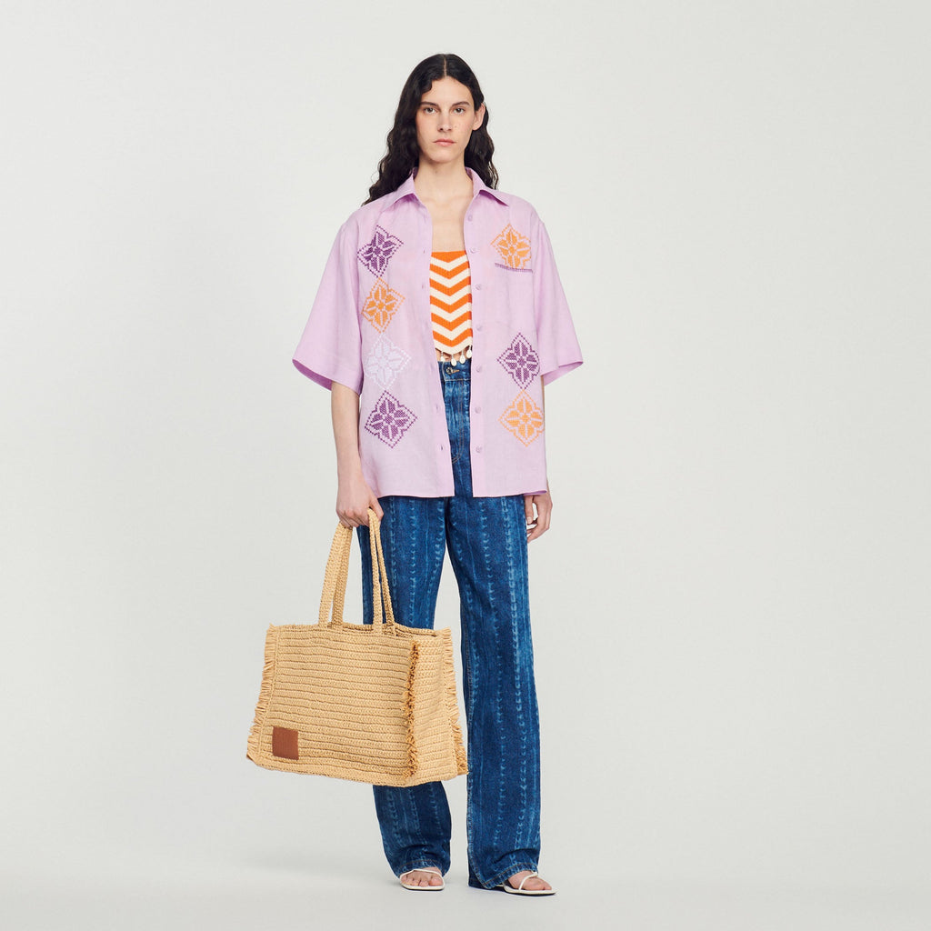 Chemise Oversize En Lin Brodé