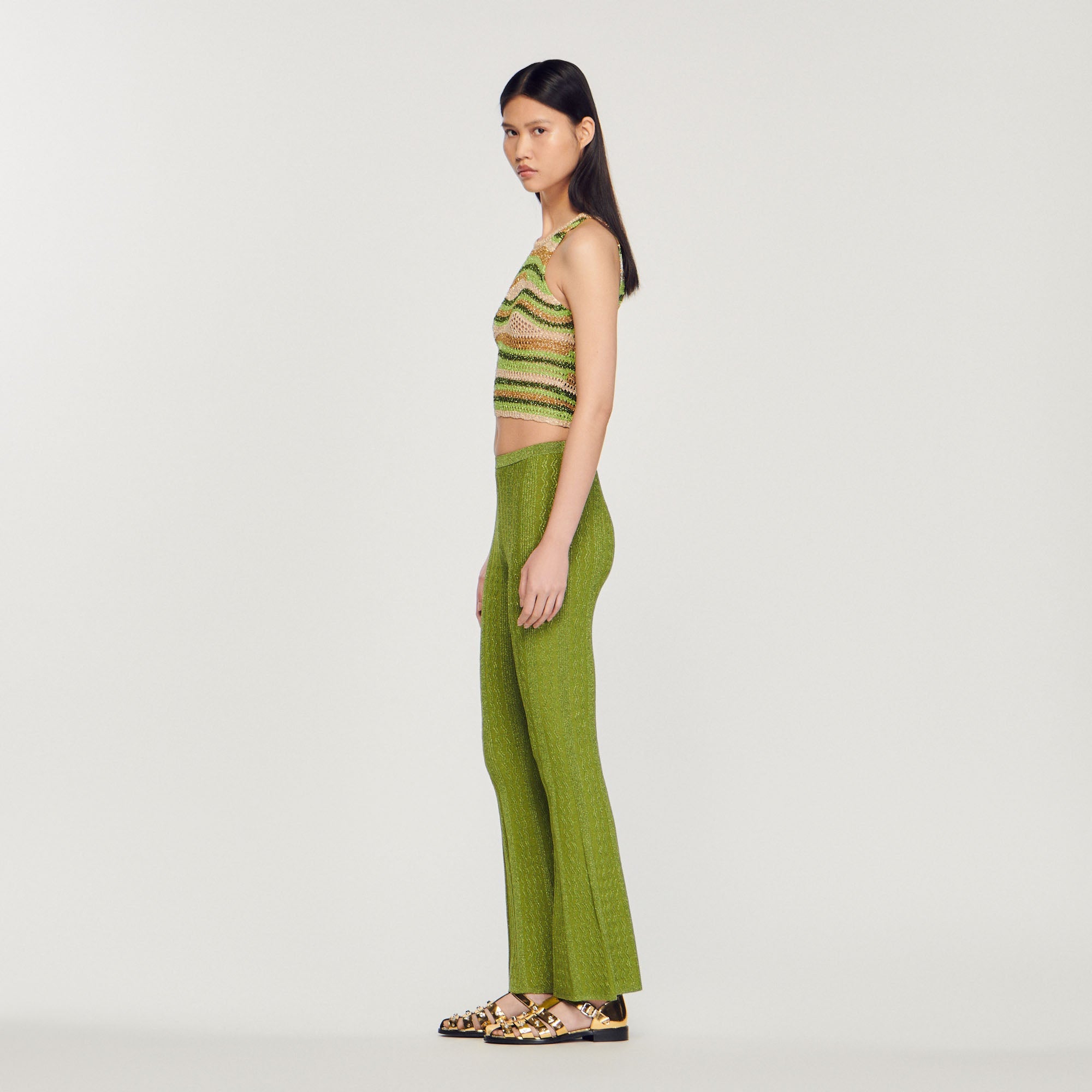 Pantalon En Maille Métallisée
