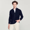 Striped Collar Zip-Up Cardigan