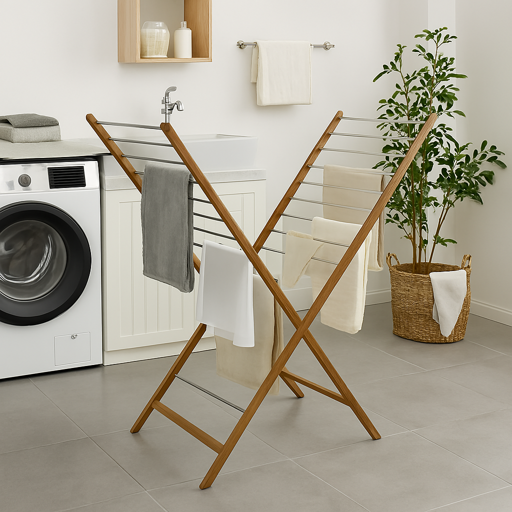 Solid wood folding X-frame clothes airer 10M XENIA