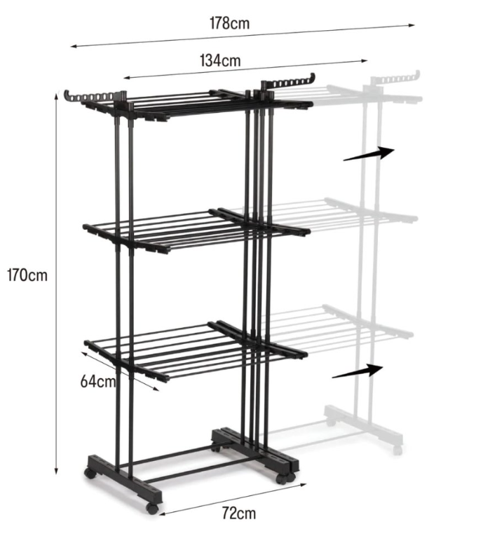 Tendedero para ropa Extra Xxl - 38M - 3 niveles - Negro