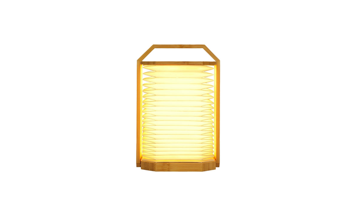 Gingko Design – Lámpara Smart Origami - Bambú Natural, lámpara de mesa rectangular de madera clara y pantalla plisada amarilla