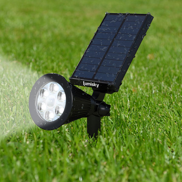 Solar spotlight 2 in 1 projector to stick or fix dimmable white LED SPIKY W34 H42cm - REDDECO.com