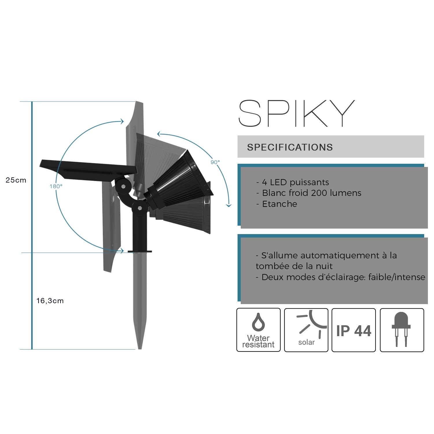 Spiky - Solar Spotlight - Plastic - Black