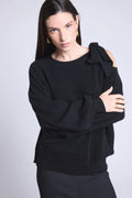 Jersey de cuello redondo con abertura y lazo en el hombro Tamara - Negro - Mujer