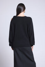 Jersey de cuello redondo con abertura y lazo en el hombro Tamara - Negro - Mujer