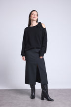 Jersey de cuello redondo con abertura y lazo en el hombro Tamara - Negro - Mujer