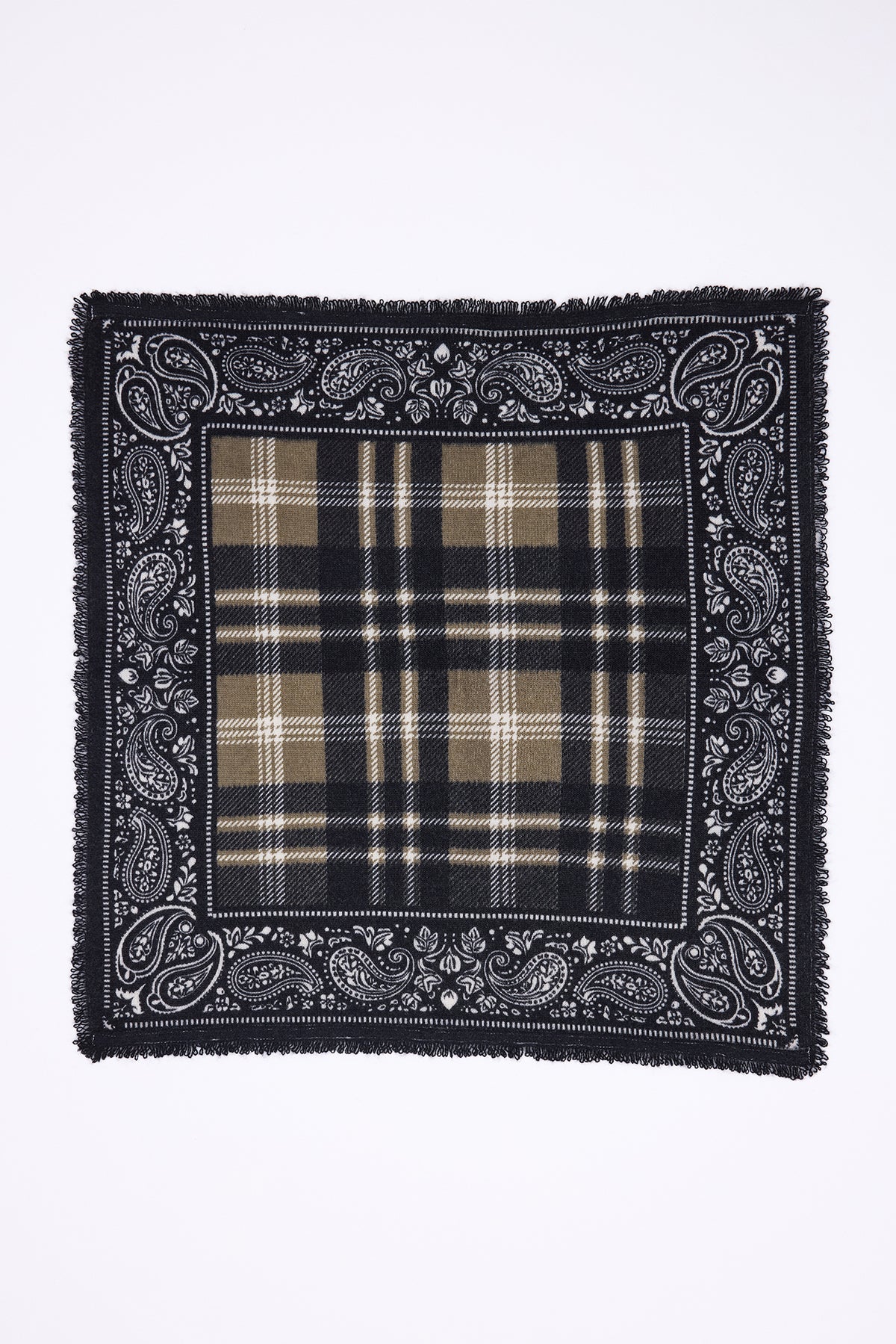 Mała Bandana w Kratę Tartan - Khaki Zielona - Damska