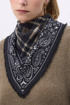 Mała Bandana w Kratę Tartan - Khaki Zielona - Damska
