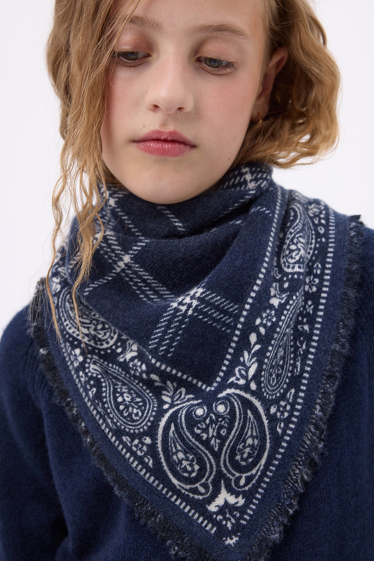 Mała bandana w kratę tartan – Granatowy – Dziecko