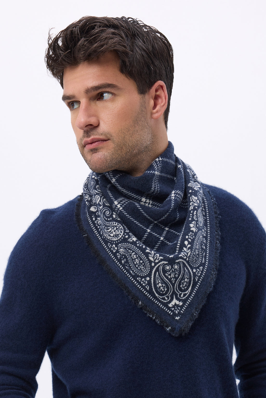 Mała apaszka w kratę tartan – Granatowy – Mężczyzna