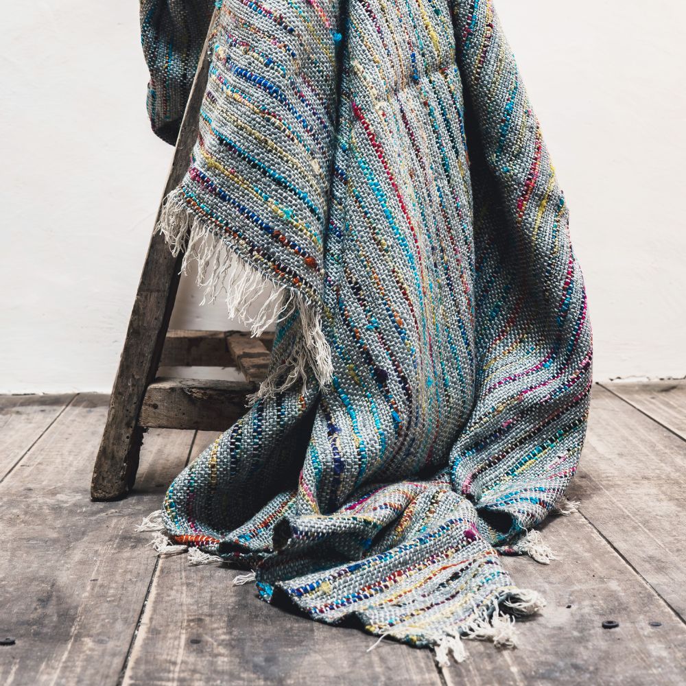 Plaid À Tissage Manuel - Azur - 140X220Cm