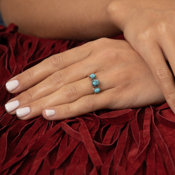 Anillo Posheco Turquesa 0.31Ct/3 Y Plata De Ley
