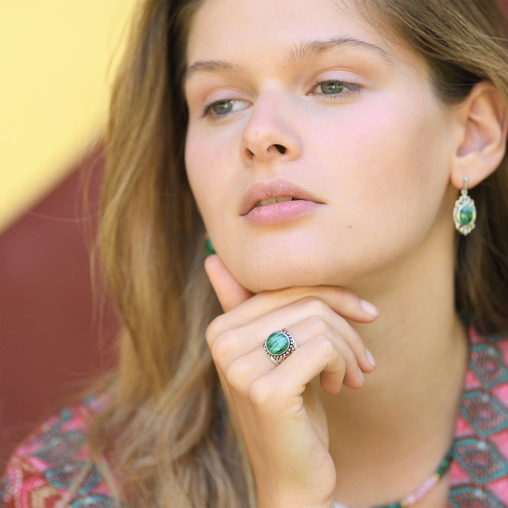 Quetzalcoatl Malachite Ring 5.4Ct And Sterling Silver